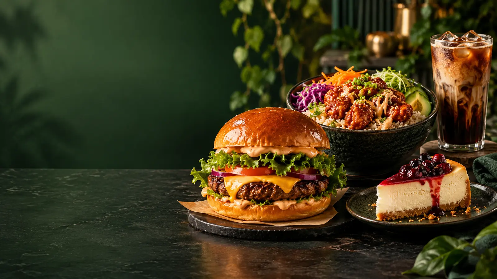 Çaytaze Cafe burger, çıtır tavuk bowl, soğuk kahve ve cheesecake
